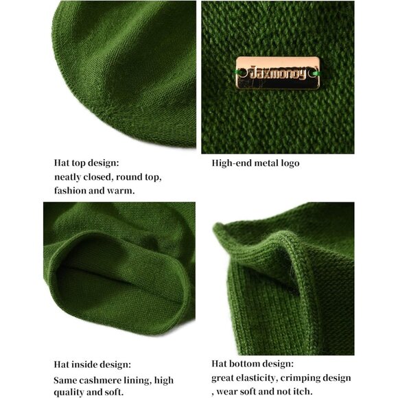 cashmere Slouchy Knit Beanie Hat for Women Green - Picture 3 of 5